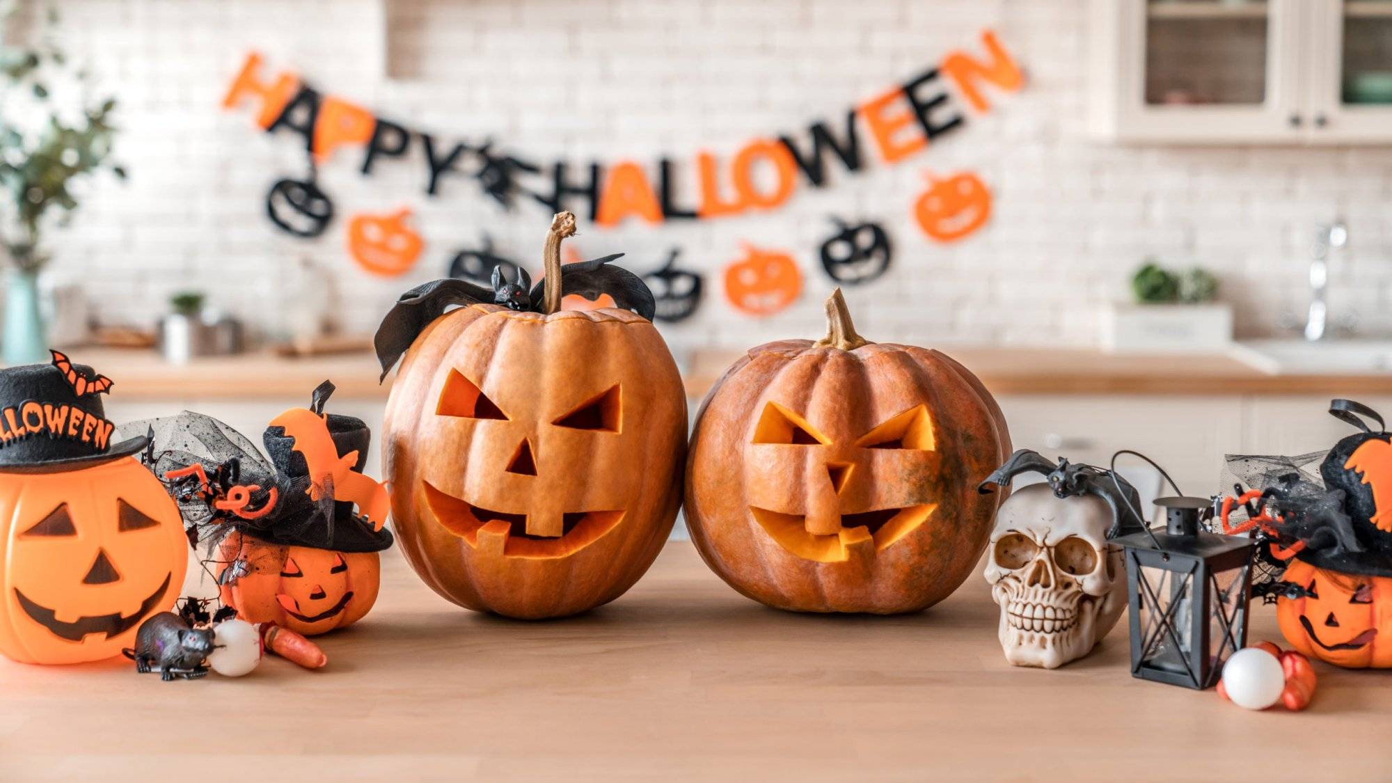 Happy Halloween! Pumpkin Jack lantern with for family holiday at home Happy Halloween! Pumpkin Jack lantern with for family holiday at home