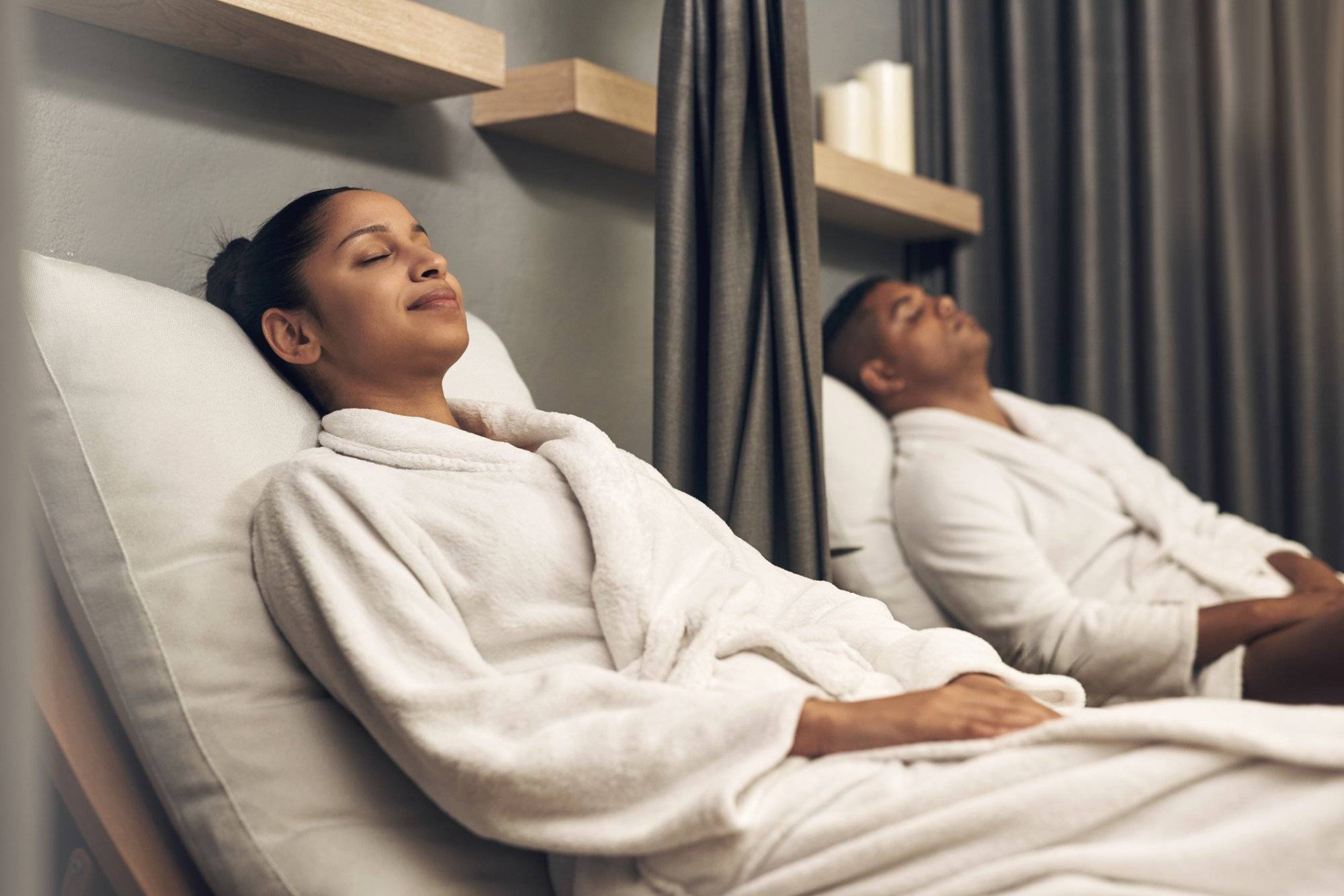 Shot of a young couple spending the day together at a spa